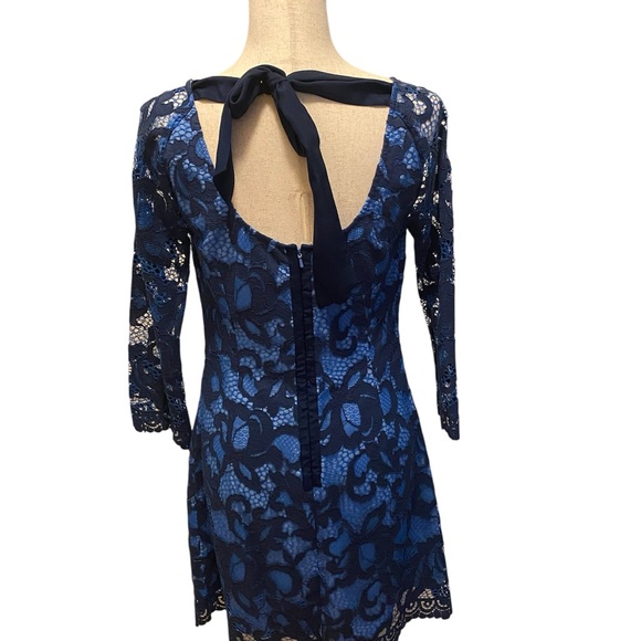 Lilly Pulitzer Aaliyah Size 6 Blue Lace Shift Dress Long Sleeve Sorority Rush - Picture 3 of 12